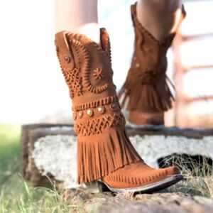 Old Gringo Brown Heeled Boots with Fringe